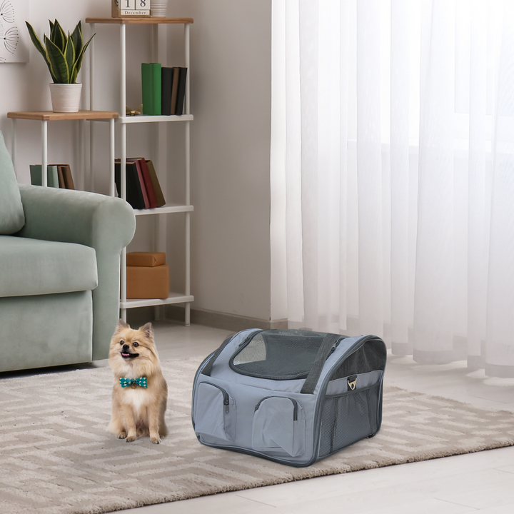 PawHut Foldable Pet Carrier Bag, Portable Travel Cage with Mesh Windows – Grey