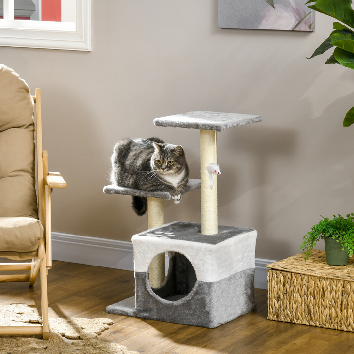 PawHut Luxury Cat Tree with Sisal Scratching Posts & Cozy Hideaway - Grey