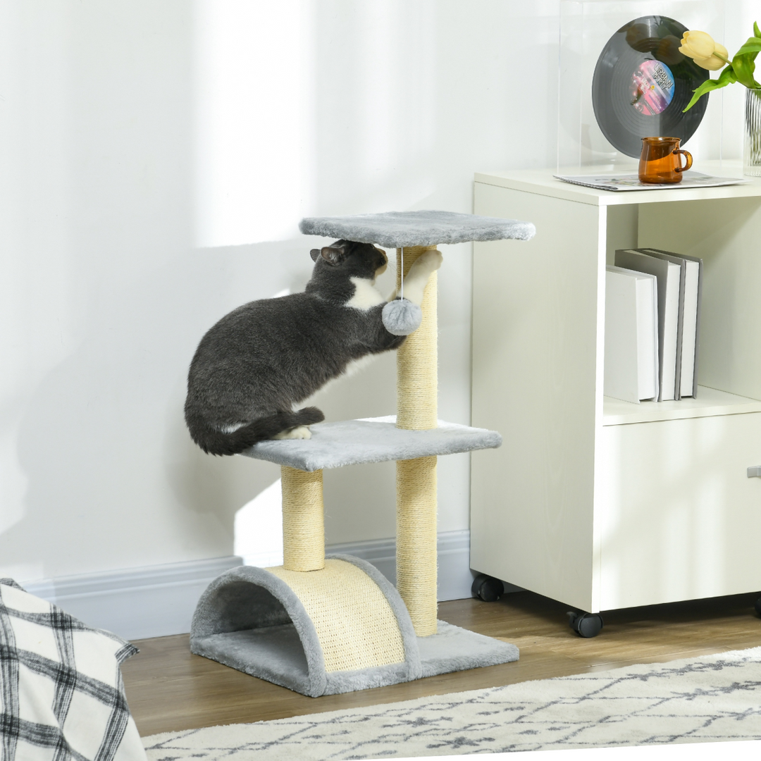 Cozy Cat Haven: PawHut 72cm Climbing Tower with Sisal Post - Light Grey