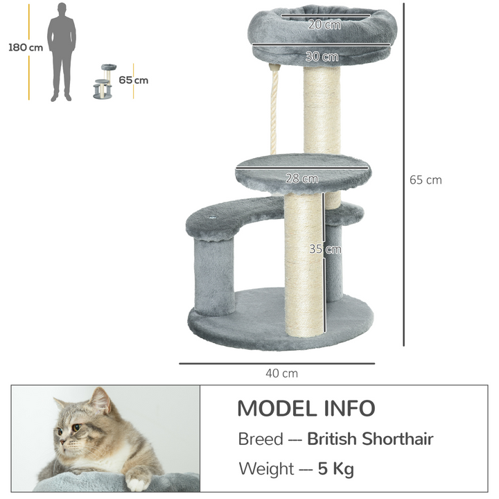 PawHut Cat Tree: 2-Perch Scratching Post & Play Center with Hanging Rope