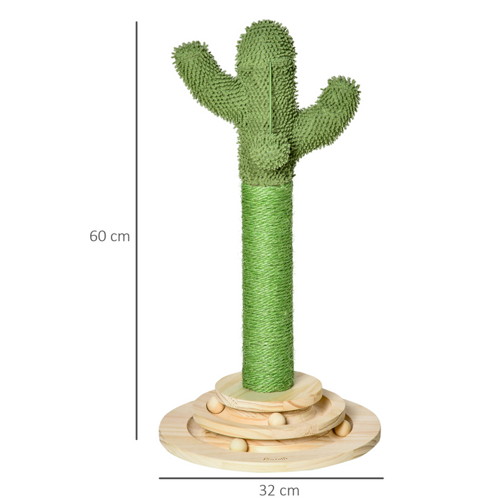 Interactive Cactus Cat Tree with Sisal Scratching Post & Roller Ball Fun