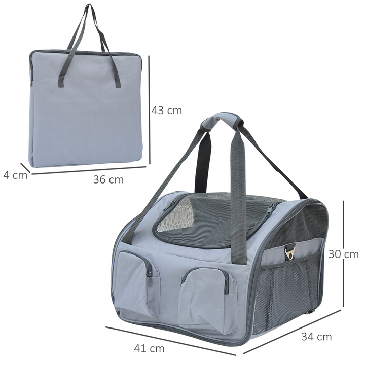 PawHut Foldable Pet Carrier Bag, Portable Travel Cage with Mesh Windows – Grey