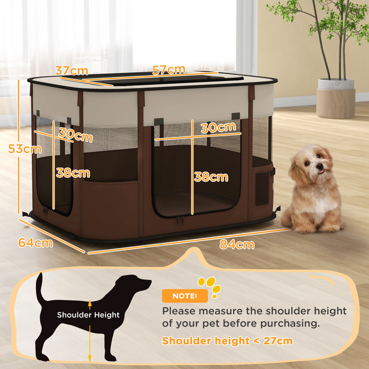 PawHut Portable Dog Pen for Puppies, Rabbits, Kittens, Guinea Pigs - Brown