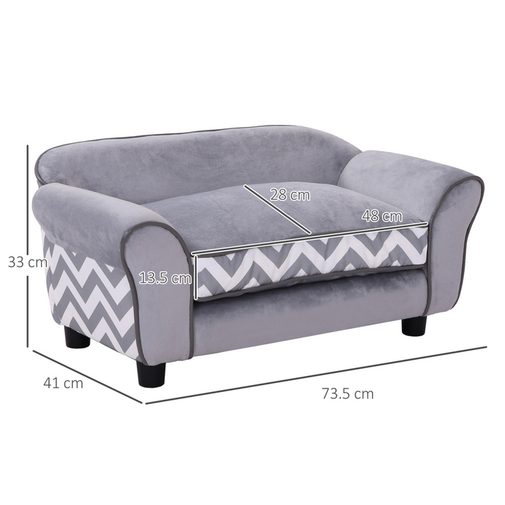 Dog Sofa Cat Couch Bed for XS Dogs w/ Removable Sponge Cushion - Grey