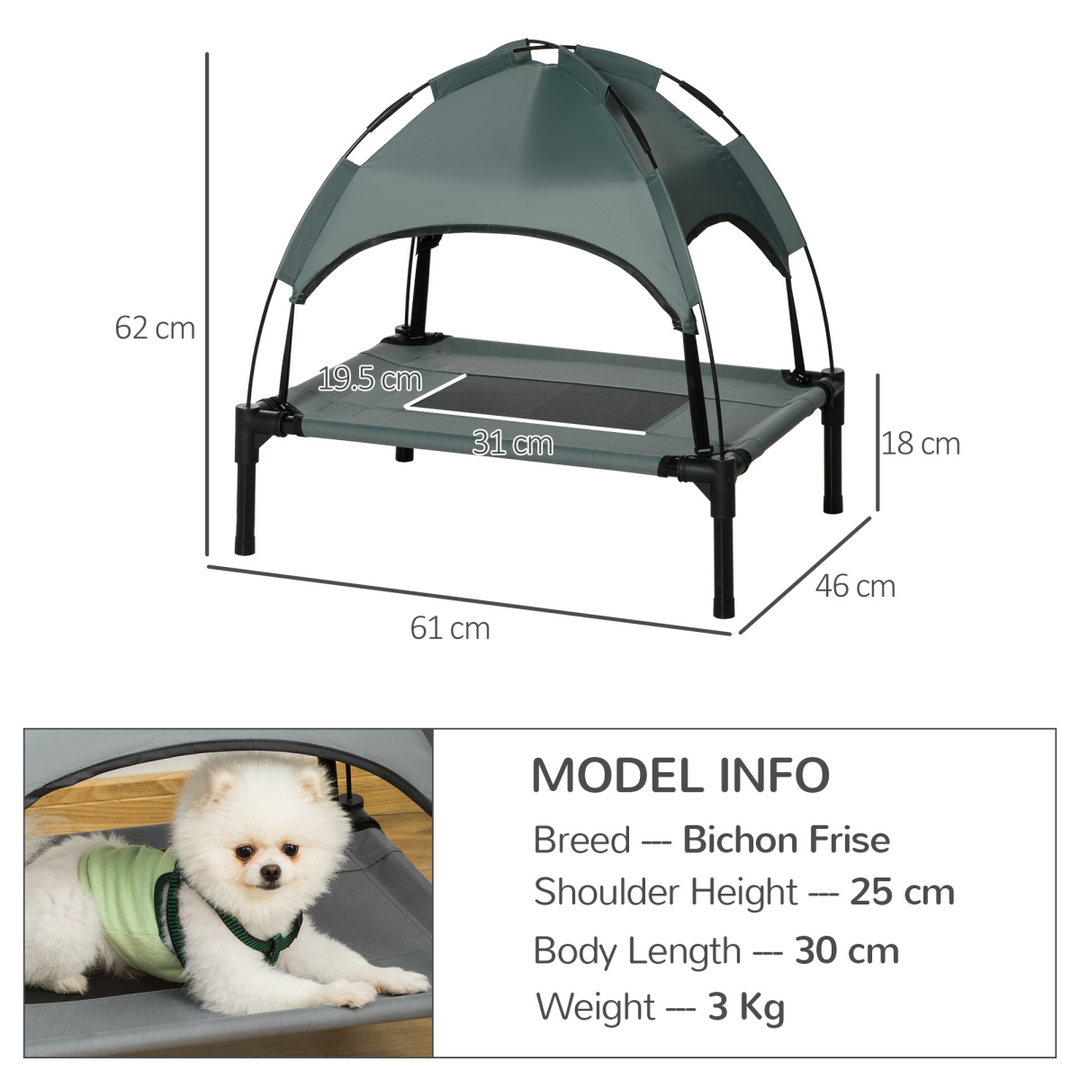 Cooling Elevated Dog Bed with Canopy - PawHut 61 cm Grey Pet Cot