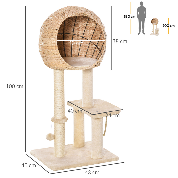 PawHut 100cm Cat Tree Tower: Cozy Condo & Fun Climbing Adventure!