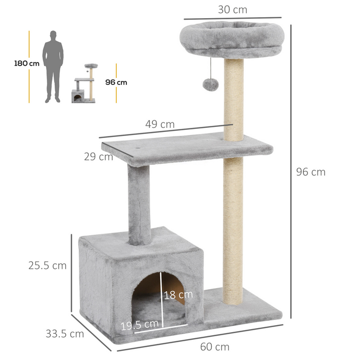 Ultimate Cat Tree Condo with Scratching Posts & Play Ball - Grey 60x33.5x96cm