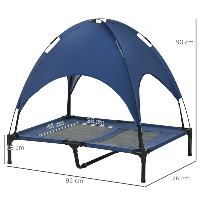 PawHut CoolLift Elevated Dog Bed with UV Canopy – Comfort & Style in Blue