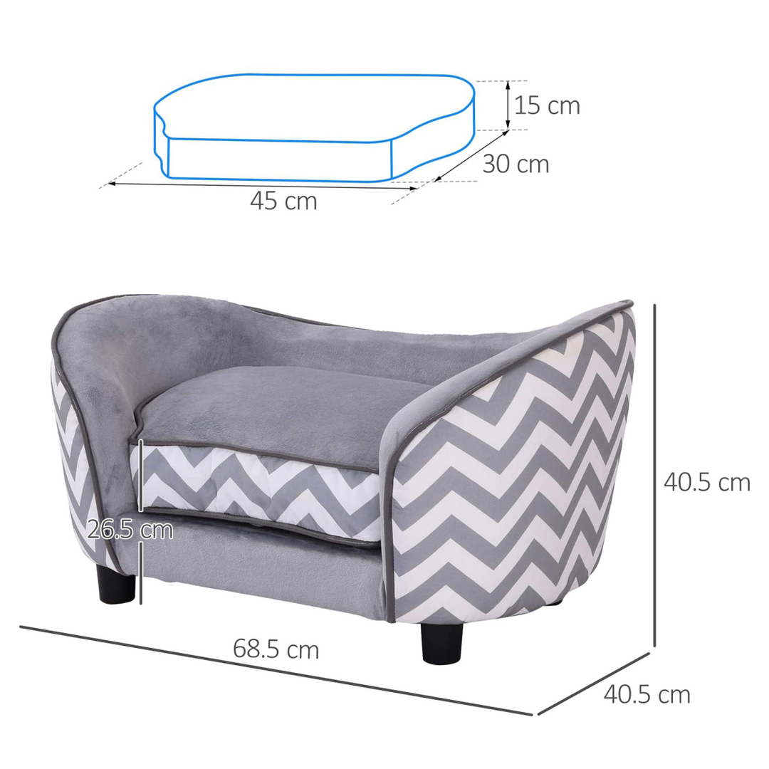 PawHut Grey Pet Couch: Cozy Sofa with Removable Cushion for XS Dogs