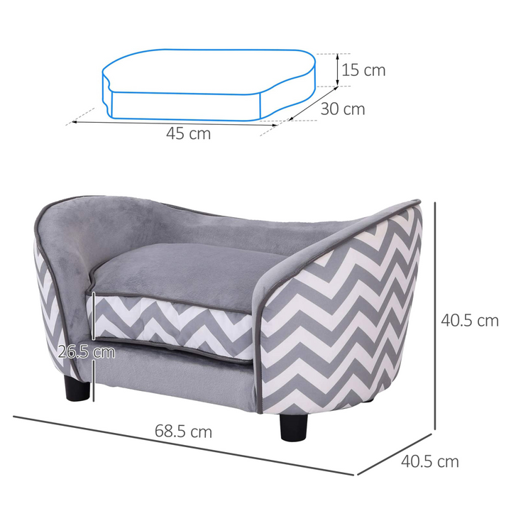 PawHut Grey Pet Couch: Cozy Sofa with Removable Cushion for XS Dogs
