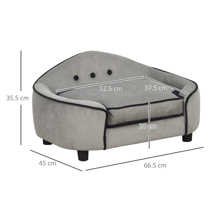 Cozy Grey Dog Sofa Bed with Padded Cushion for XS & S Size Pets - Easy Assembly!