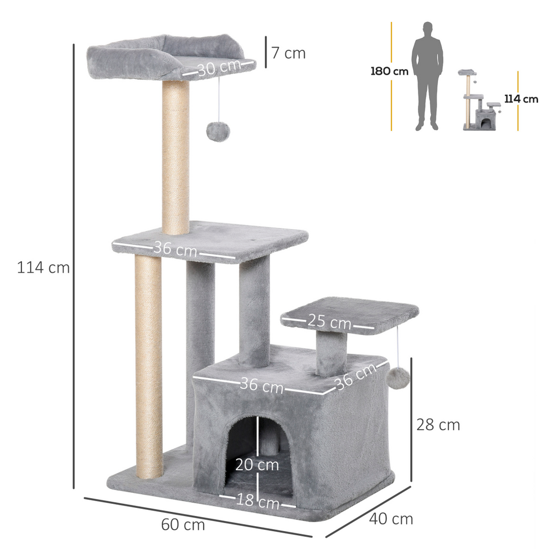 PawHut Deluxe Cat Tree Tower with Scratching Posts & Playful Hanging Balls