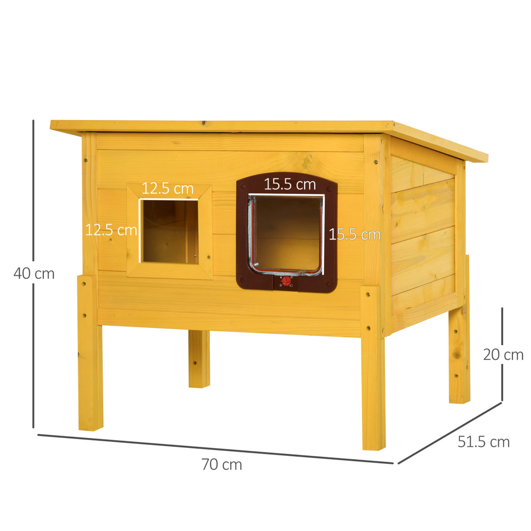 PawHut Wooden Outdoor Cat House with Openable Roof, Lockable Door & Window – 70 × 51.5 × 60cm