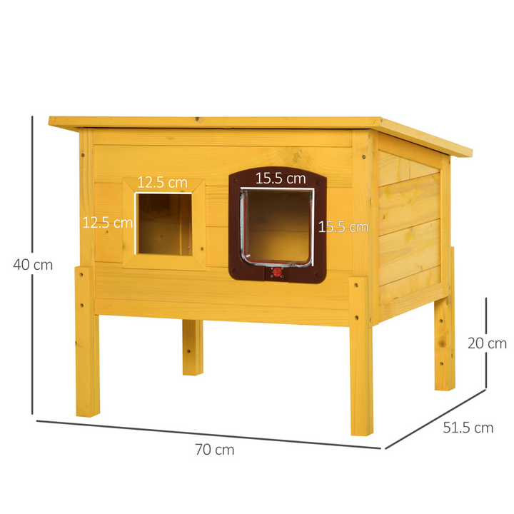 PawHut Wooden Outdoor Cat House with Openable Roof, Lockable Door & Window – 70 × 51.5 × 60cm