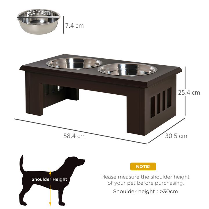 PawHut Raised Dog Bowls with Double Stainless Steel Bowls | Brown