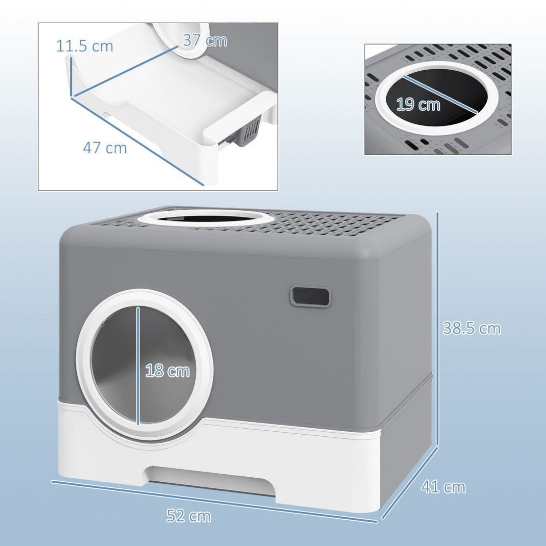PawHut Enclosed Cat Litter Box - Front Entry, Top Exit, Easy Clean, Grey