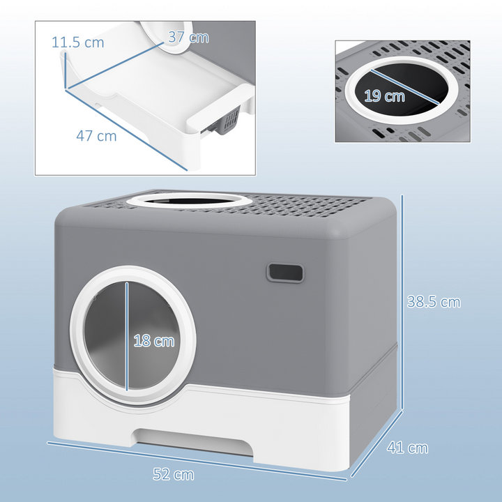 PawHut Enclosed Cat Litter Box - Front Entry, Top Exit, Easy Clean, Grey