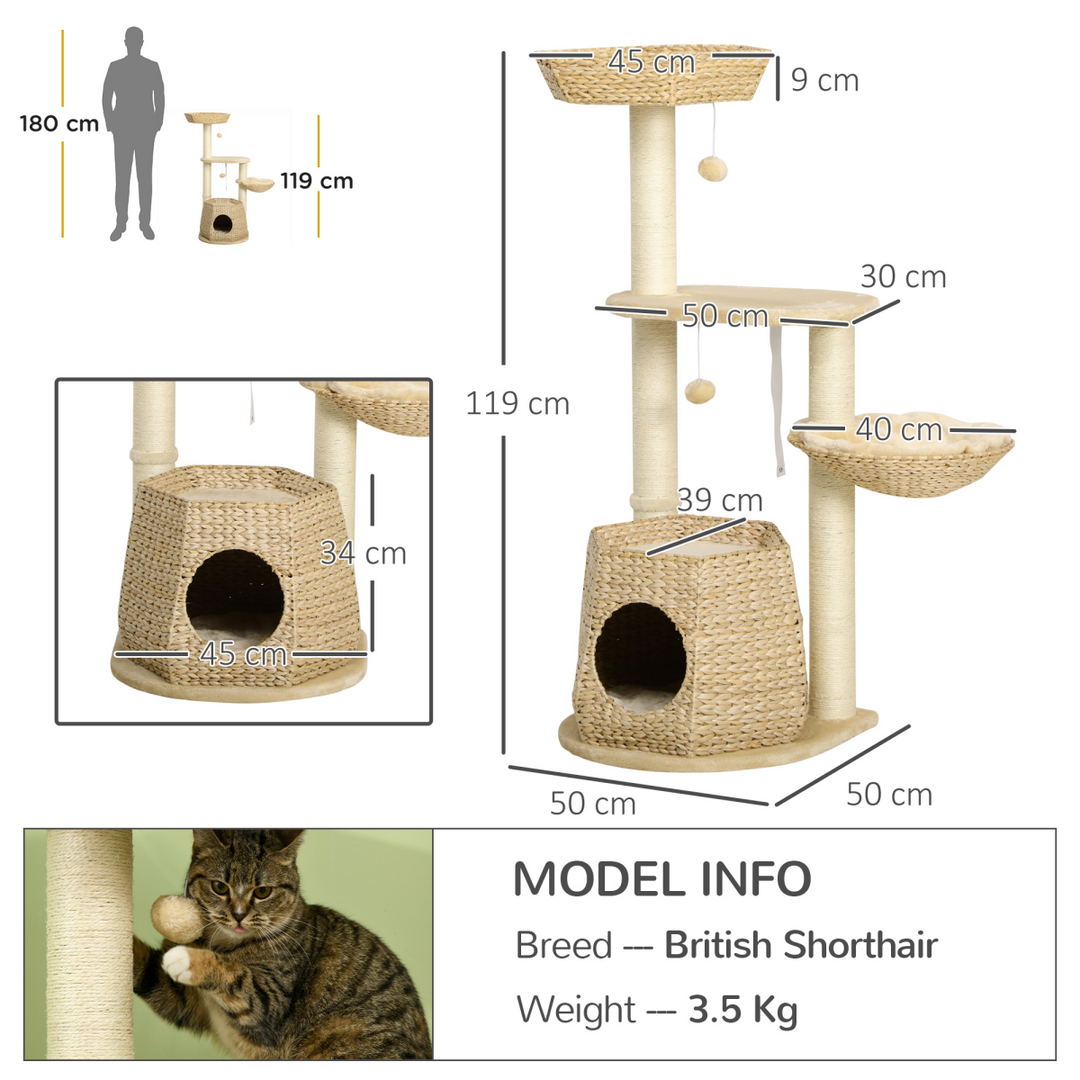 PawHut Multi-Level Cat Tree with Cattail Bed, Sisal Posts & Play Ball