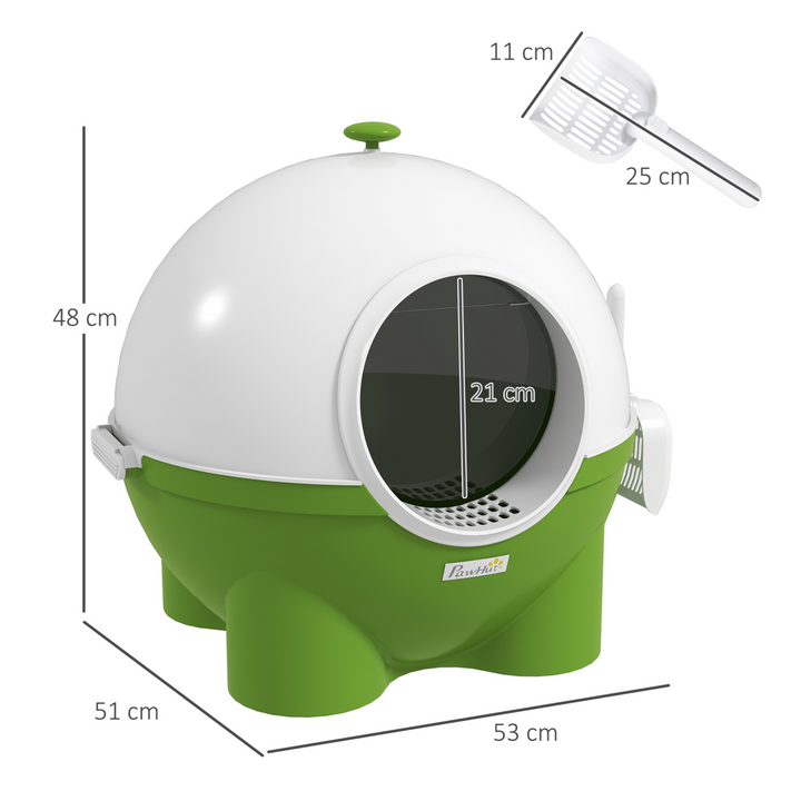 Smart Hooded Cat Litter Box - Stylish Green, 53x51x48cm, Includes Scoop!