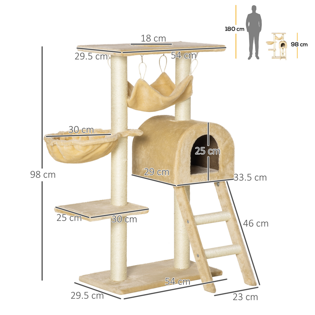 Cat Tree for Indoor Cats Scratching Post w/ Hammock House Bed Basket Pawhut