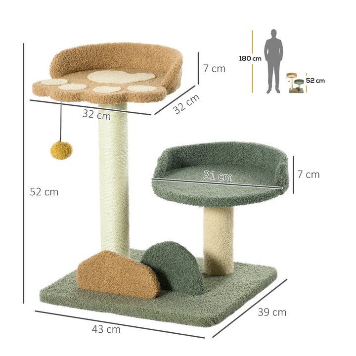 Deluxe 52cm Cat Tree with Scratching Posts, Two Beds & Engaging Toy Ball