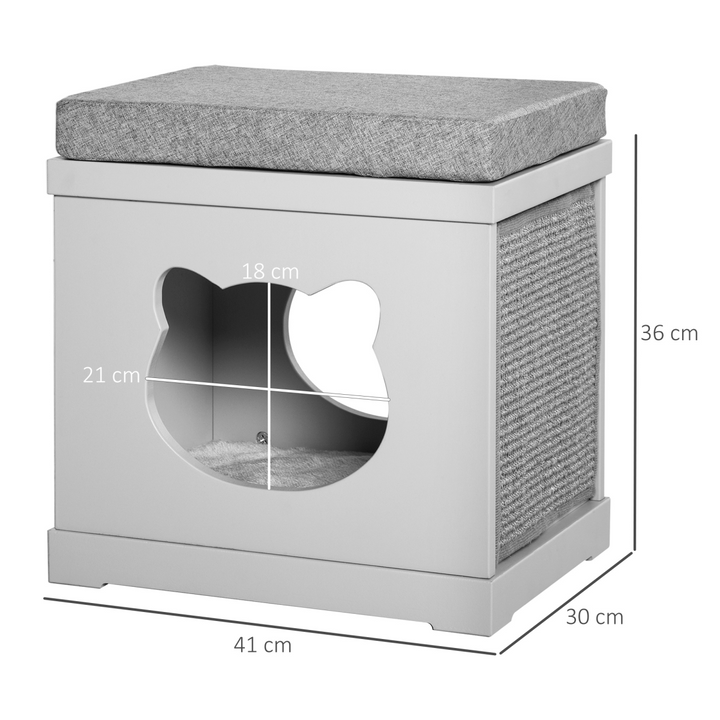 PawHut Cat House Bed with Cushion & Sisal Scratching Pads – Grey Indoor Cat Cube