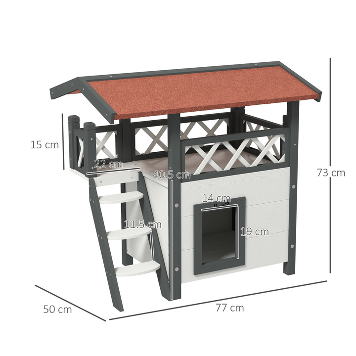 PawHut Outdoor Cat House with Balcony, Stairs & Weatherproof Roof – White