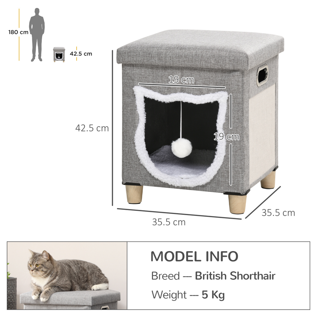 PawHut 2-in-1 Cat Bed Ottoman with Removable Cushion & Scratching Pad