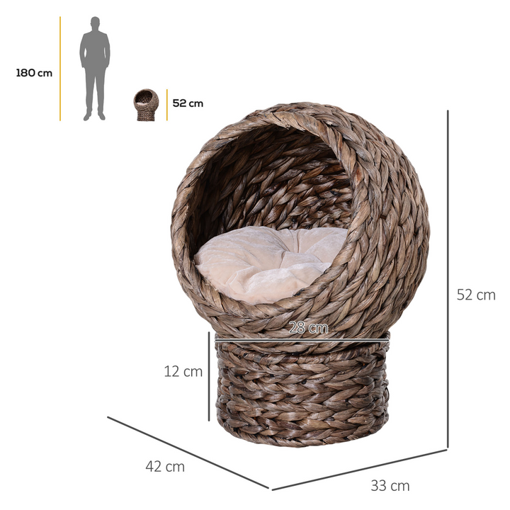 PawHut Wicker Cat House, Raised Cat Bed with Cylindrical Base – Dark Brown