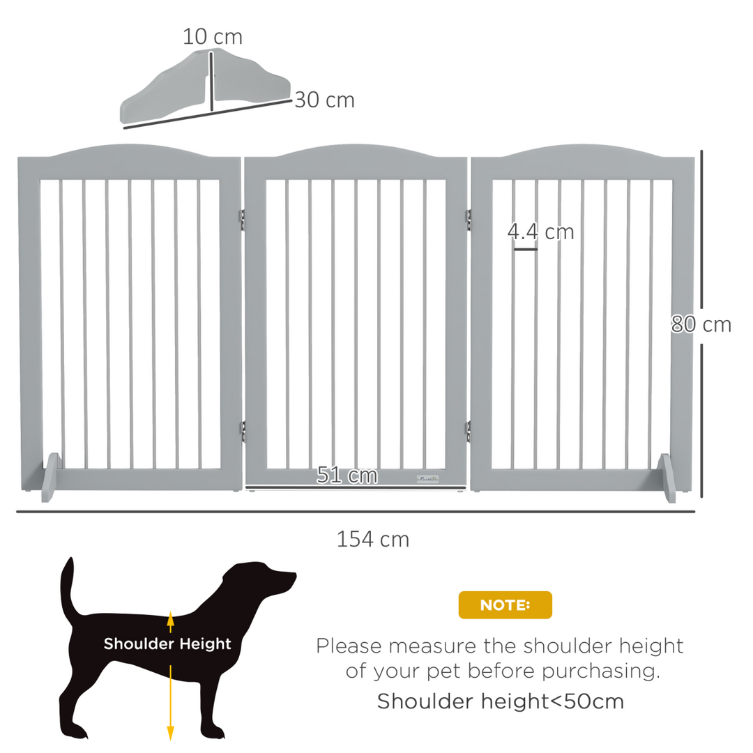 PawHut Foldable Dog Gate, Freestanding Pet Gate with Two Support Feet - Grey