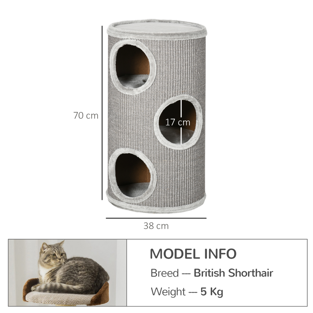 Cat Barrel Kitten Tree Tower for Indoor Cats (70cm) | Grey