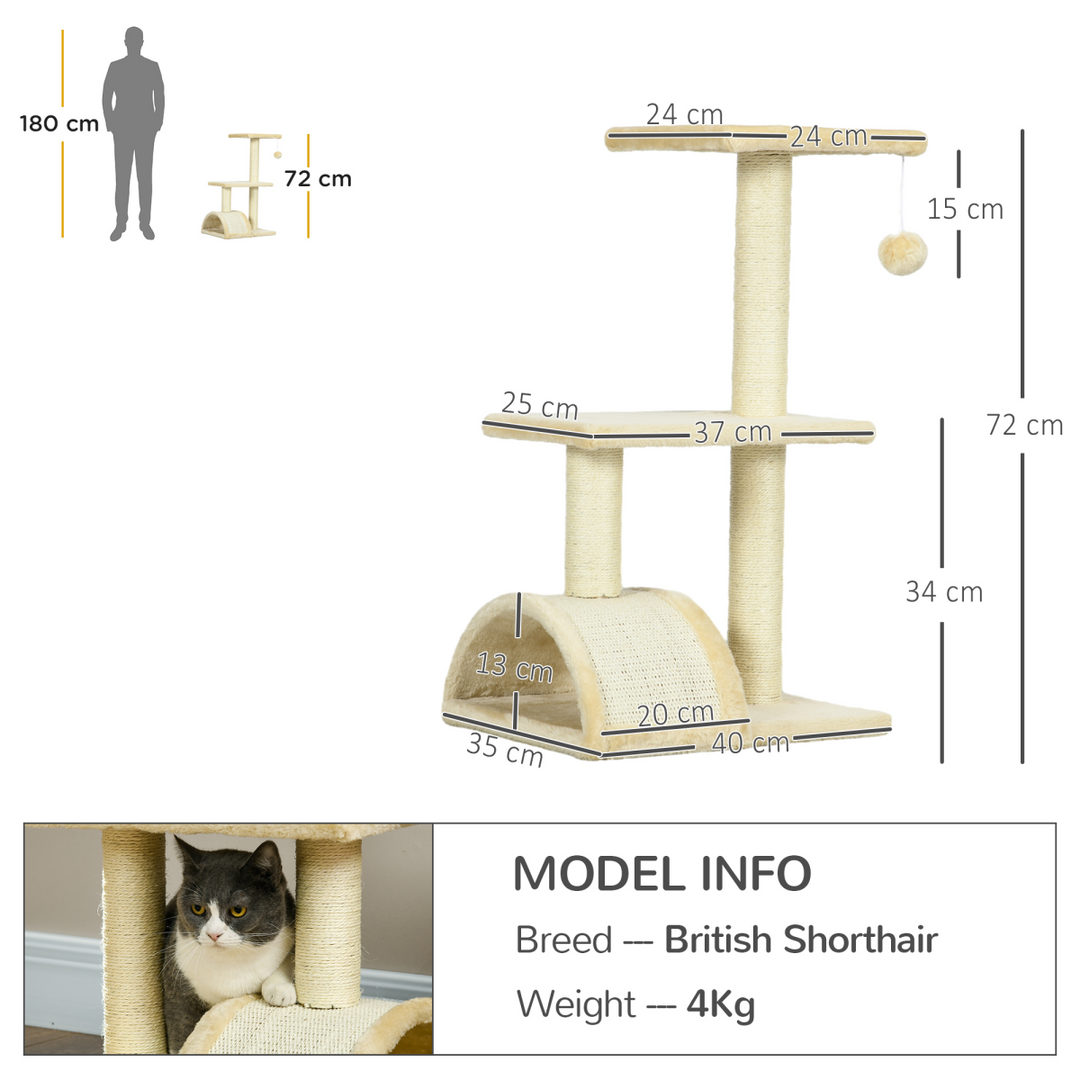 PawHut 72cm Cat Tree Tower: Premium Climbing & Scratching Haven in Cream White