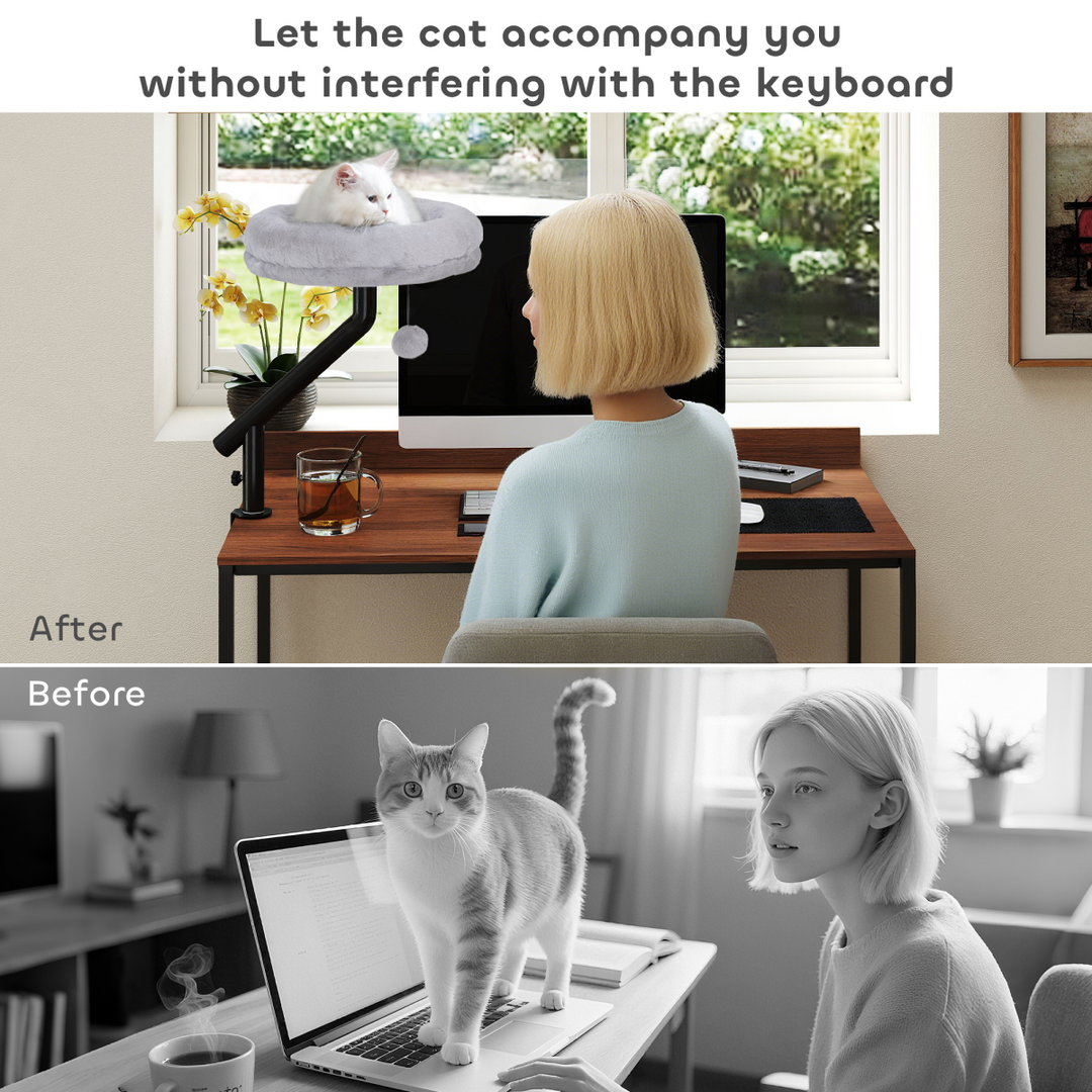 PawHut 360° Rotatable Cat Hammock with Desk Clamp – Grey &amp; Black