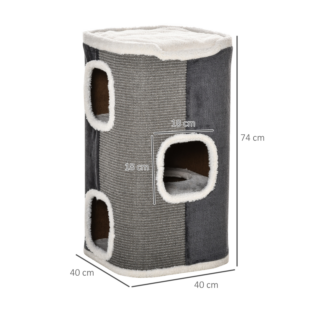PawHut Cat Barrel Tower: Ultimate Scratching Hub & Cozy Retreat for Kittens