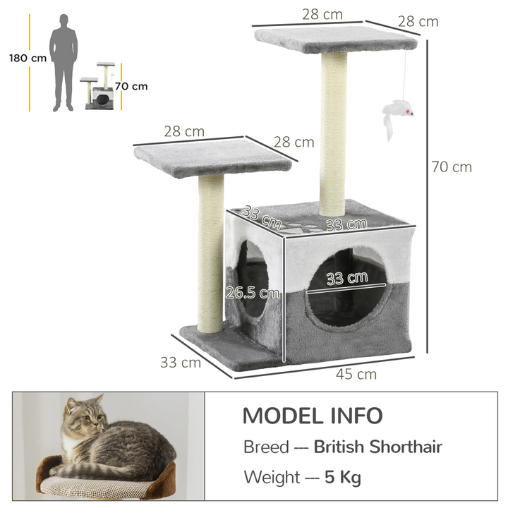 PawHut Luxury Cat Tree with Sisal Scratching Posts & Cozy Hideaway - Grey