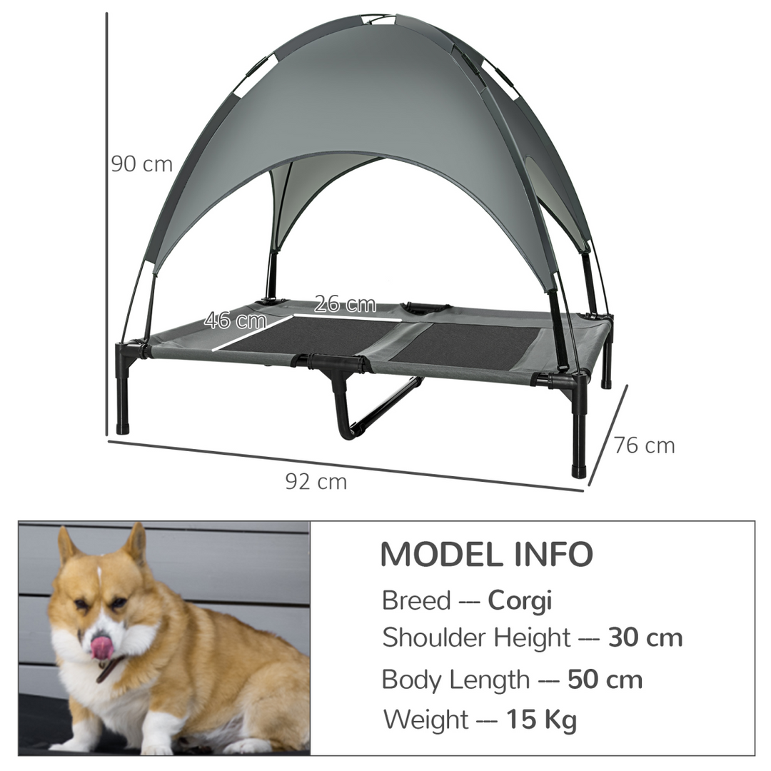 Cool Comfort Elevated Dog Bed with UV Canopy - Pawhut 92 cm Cot Style