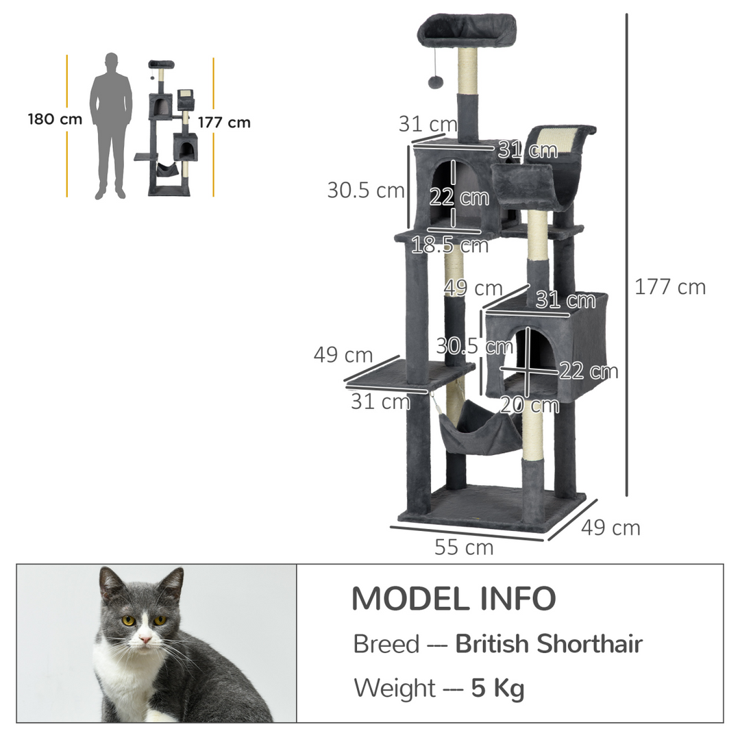 Ultimate PawHut 177cm Cat Tree: Modern Indoor Adventure with Hammock & Scratching Post