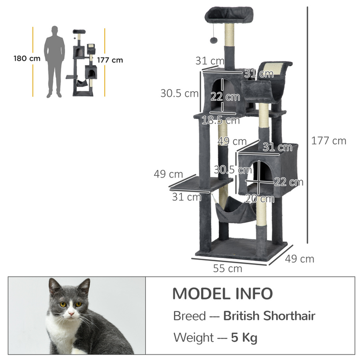 Ultimate PawHut 177cm Cat Tree: Modern Indoor Adventure with Hammock & Scratching Post