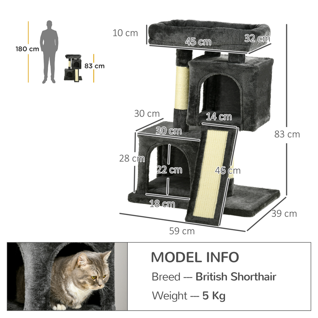 Deluxe Cat Activity Tree with Scratching Posts & Cozy Perches - Black Pawhut