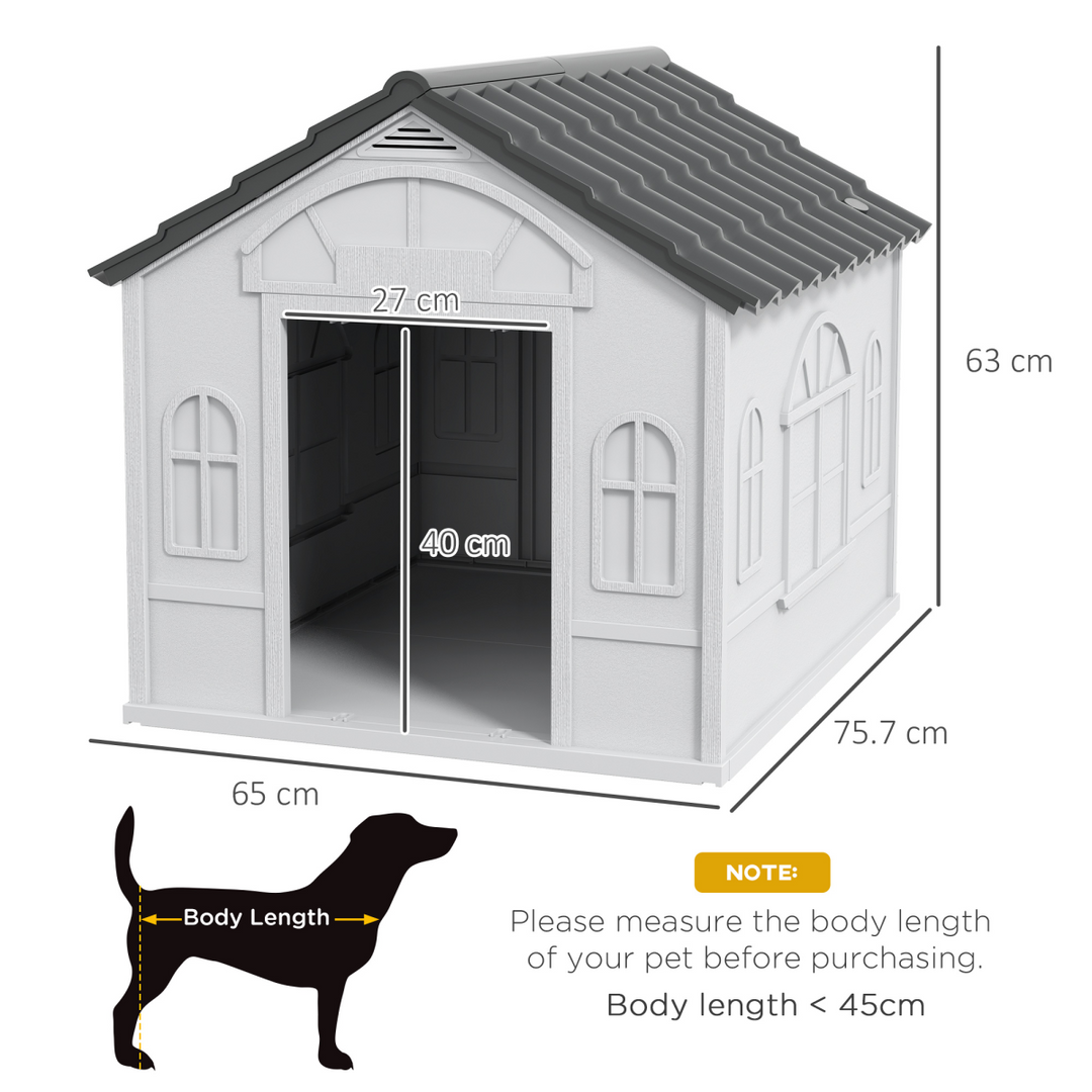 PawHut Grey Weather-Resistant Dog House - Cozy Shelter for Medium Dogs