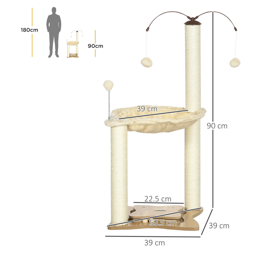 Beige PawHut Cat Tree: Hammock, Scratching Posts & Toy Balls - Ultimate Play Haven!