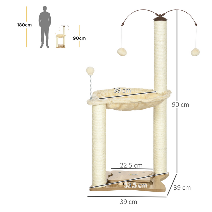 Beige PawHut Cat Tree: Hammock, Scratching Posts & Toy Balls - Ultimate Play Haven!