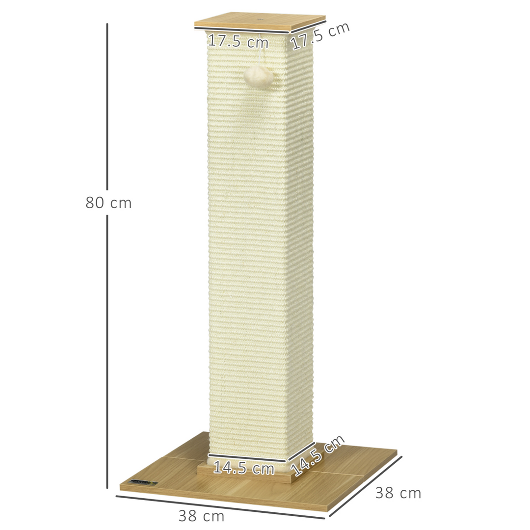80cm Sisal Rope Scratching Post w/ Toy Ball - White