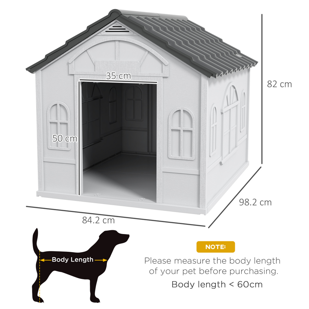 PawHut Weatherproof Dog House – Cozy Outdoor Shelter for Large Dogs (Grey)
