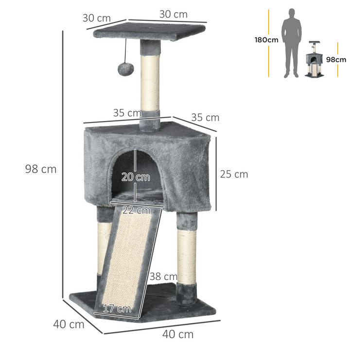 3 Level Cat Tree Sisal Scratching Post Perch Condo Ladder Cat Furniture Grey