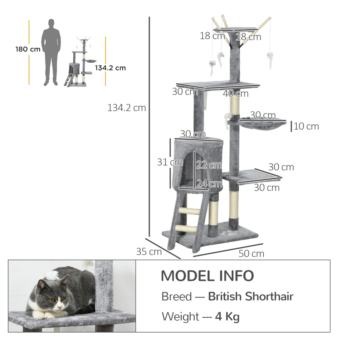 PawHut 5-Tier Cat Tree: Ultimate Activity Centre & Scratching Post in Grey