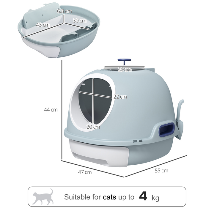 PawHut Space Capsule Cat Litter Box with Scoop, Front Entry & Top Exit – Blue (47 × 55 × 44cm)