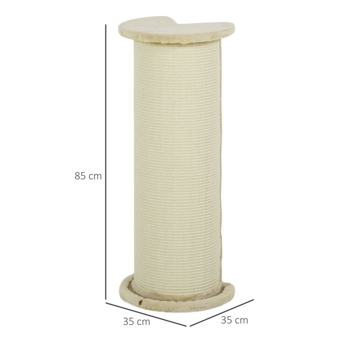 Deluxe 85cm Cat Scratching Post – Beige Sisal Rope Tower with Plush Cover & Anti-Tip Base