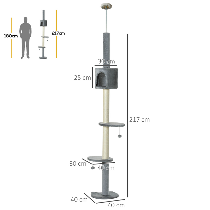 Multi-Level Light Grey Cat Tree with Scratch Post & Fun Play Features