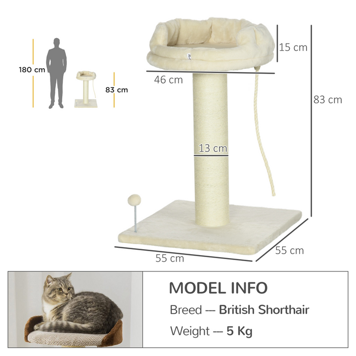 Deluxe Cream Cat Tree: Spacious Bed & Sisal Scratching Post for Indoor Cats